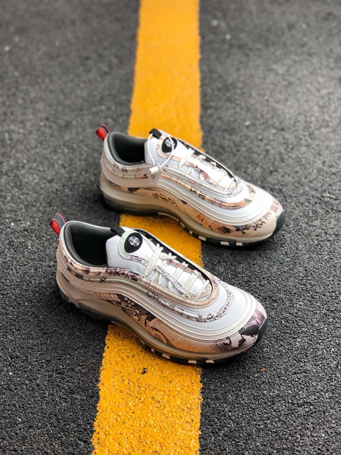 Nike Air Max 97 Newspaper Sail Black-Team Orange-White On Sale