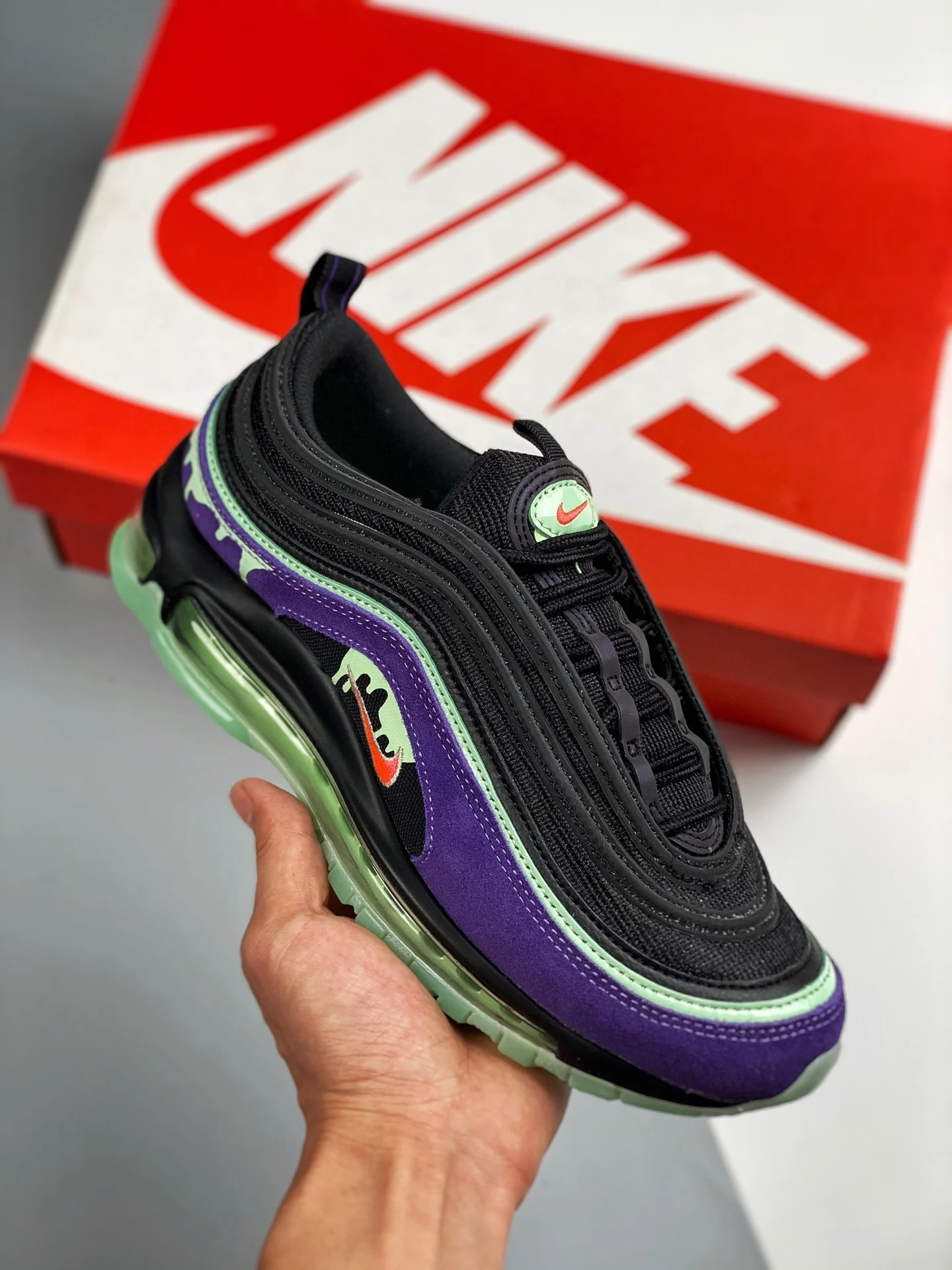 Nike Air Max 97 Slime Halloween Black Green-Purple For Sale