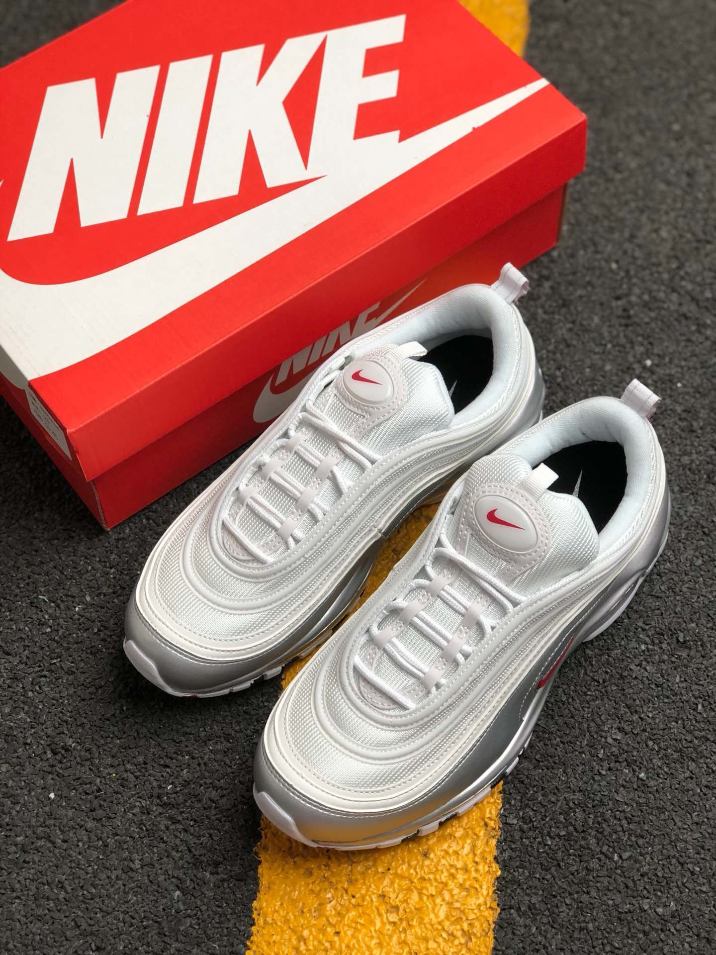 Nike Air Max 97 White Varsity Red-Metallic Silver-Black On Sale