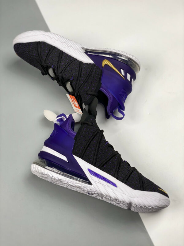 Nike LeBron 18 Lakers Black Metallic Gold-Court Purple-White For Sale