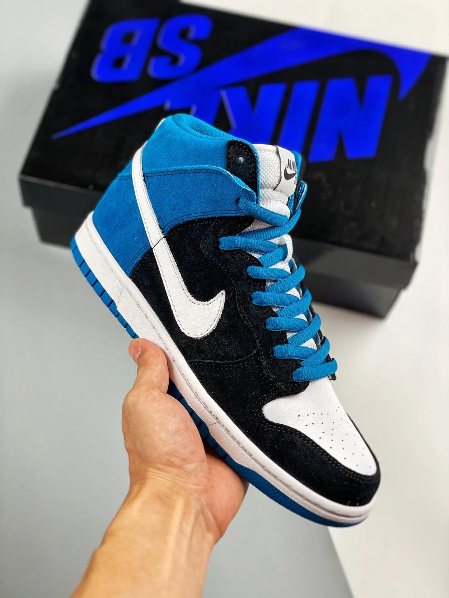 Nike SB Dunk High Send Help Black White-Blue Reef For Sale