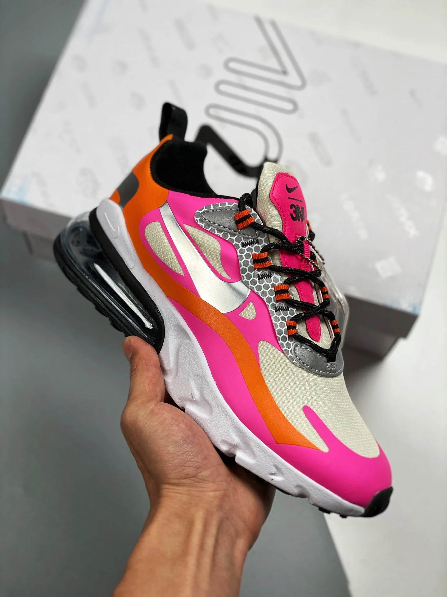 Nike Wmns Air Max 270 React Pink Orange Silver CT1834-100 For Sale