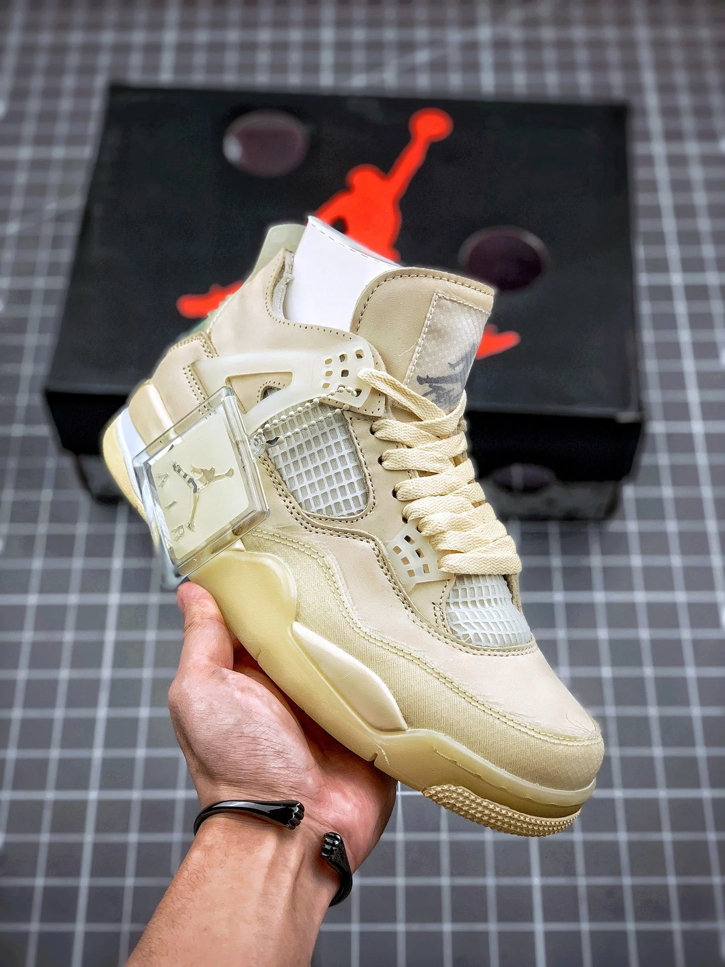 Off-White x Air Jordan 4 SP Sail Muslin-White-Black For Sale