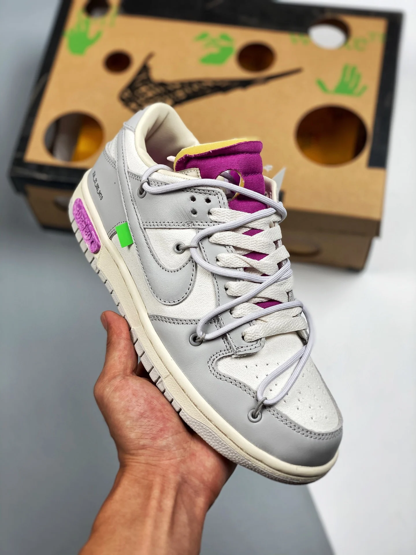 Off-White x Nike Dunk Low 03 of 50 Sail Grey Purple For Sale