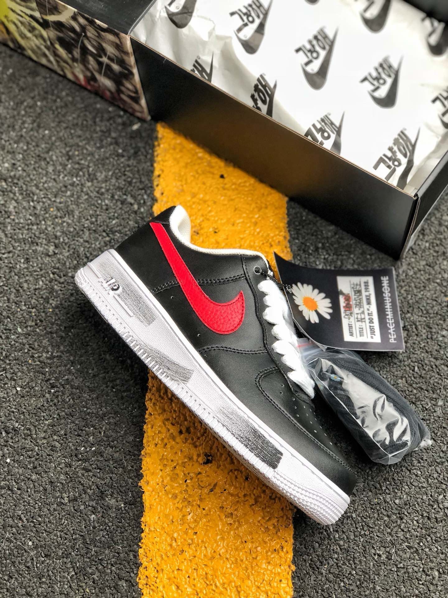 PEACEMINUSONE x Nike Air Force 1 Black Sport Red-White For Sale