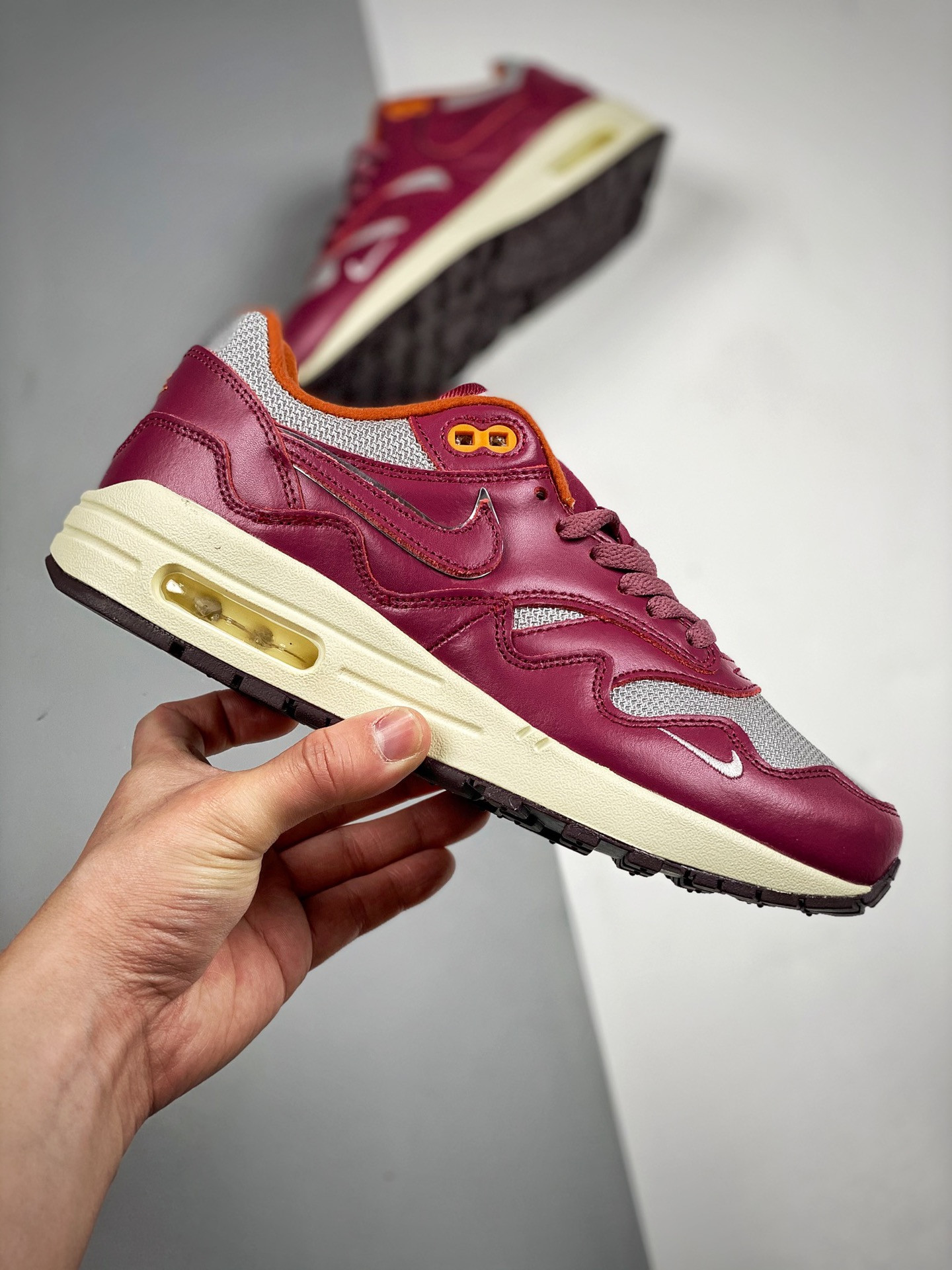 Patta x Nike Air Max 1 Metallic Silver Night Maroon For Sale