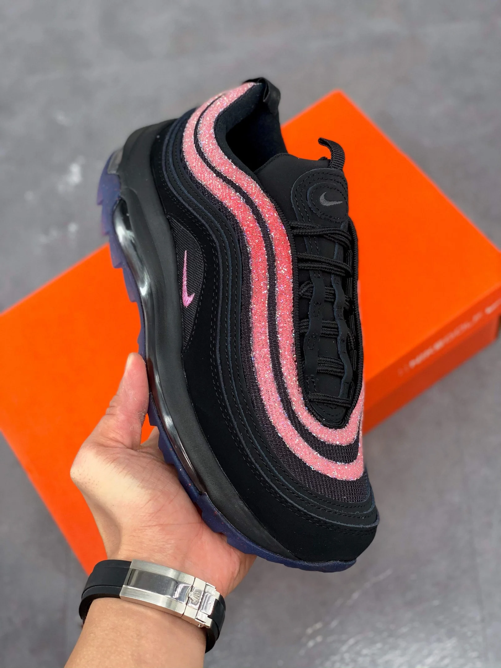 Swarovski x Nike Air Max 97 G NRG Black Oracle Pink For Sale