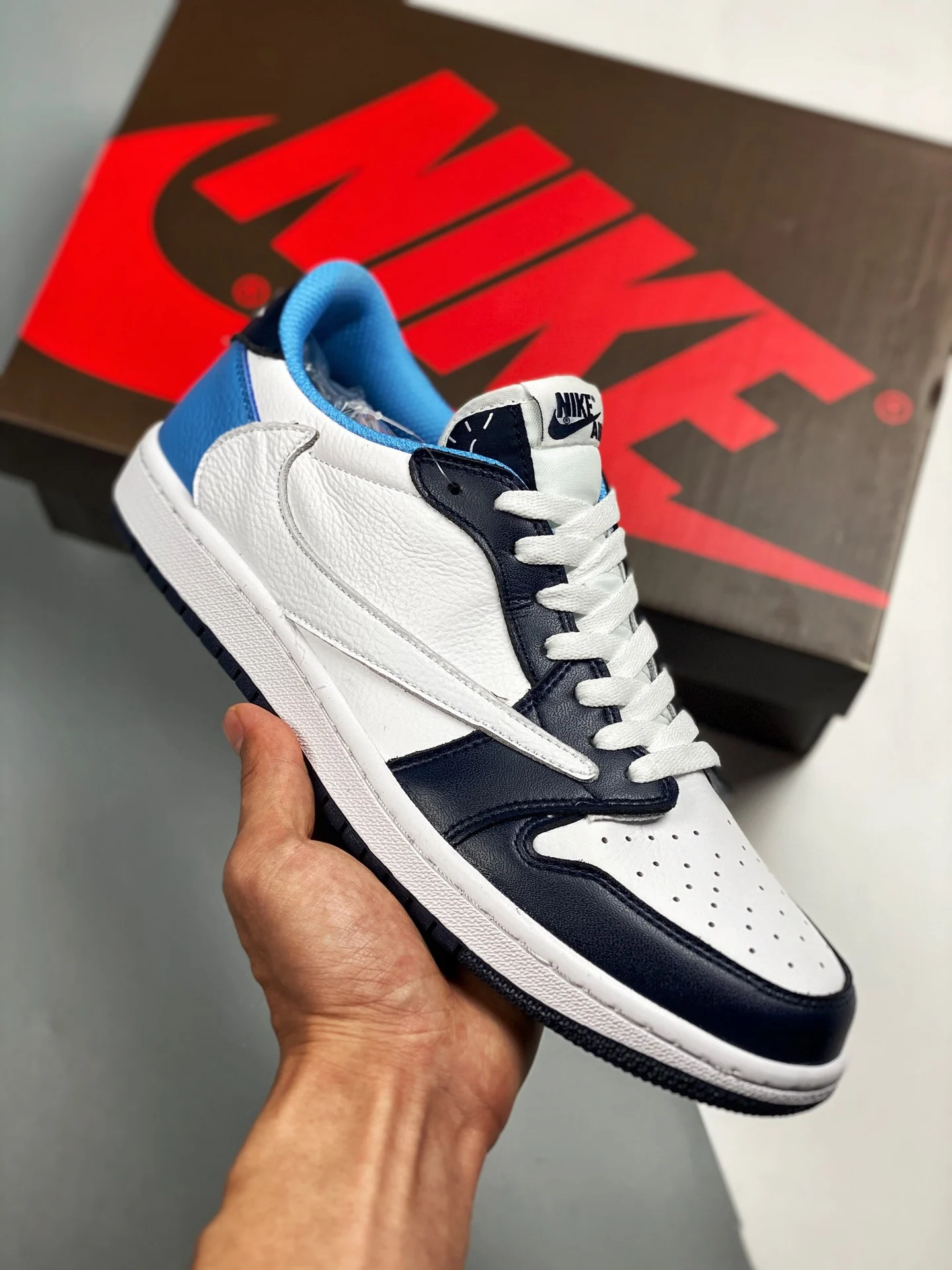 Travis Scott x Air Jordan 1 Low UNC White Navy Blue For Sale