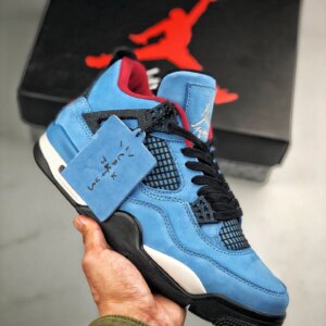 Travis Scott x Air Jordan 4 Houston Oilers University Blue Varsity Red-Black For Sale