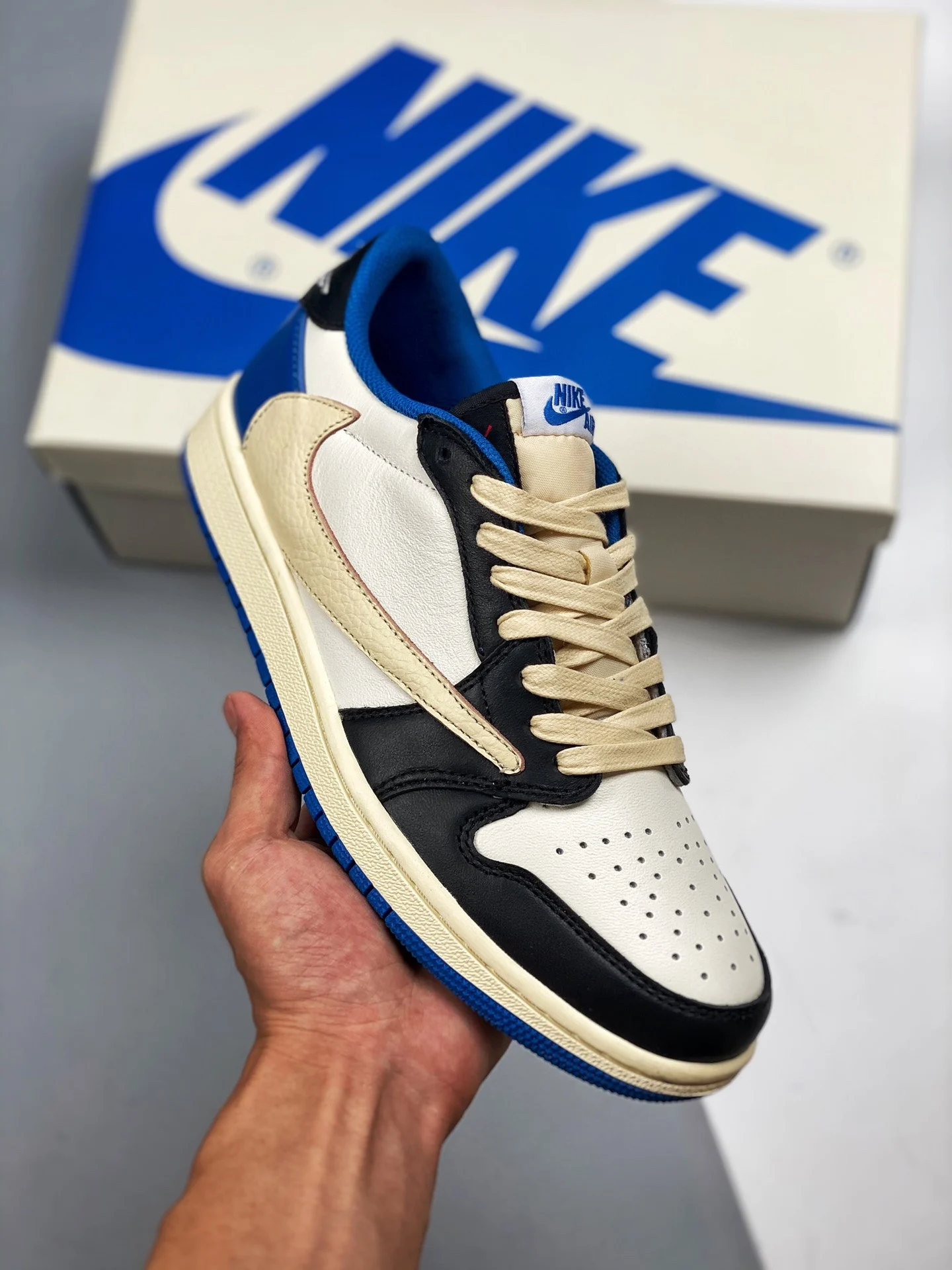 Travis Scott x Fragment x Air Jordan 1 Low OG White Blue For Sale