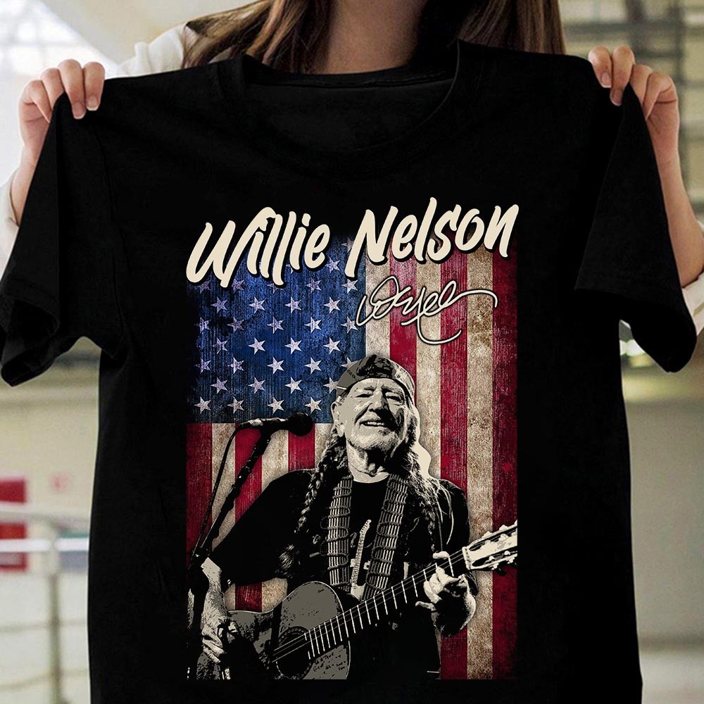 Willie Nelson American Flag Signature T Shirt