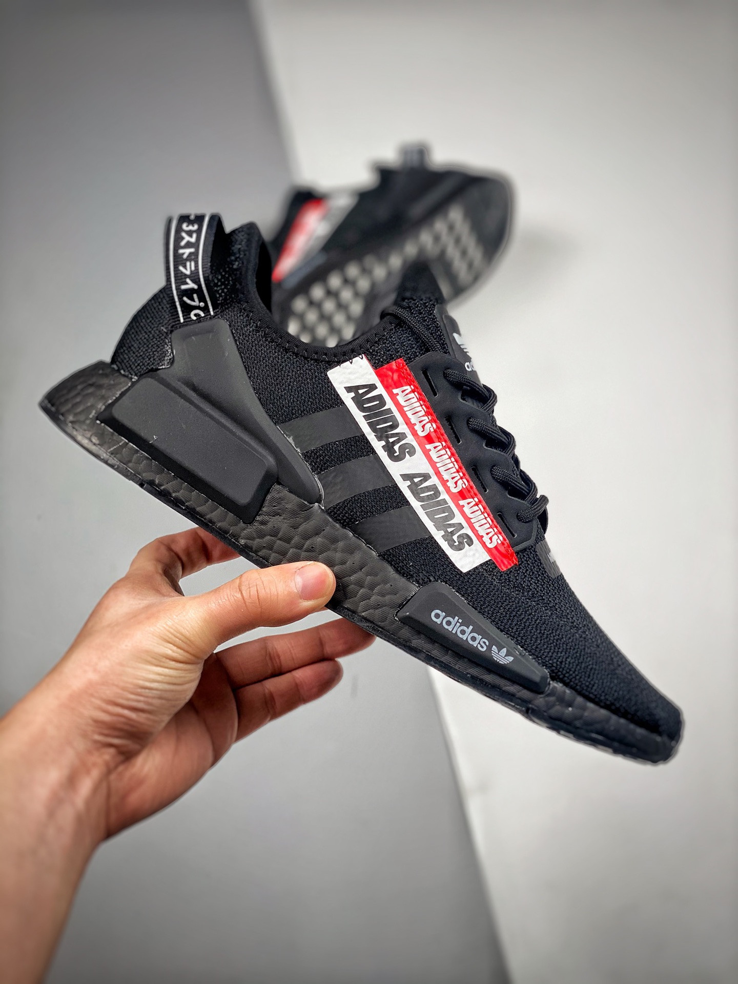 Adidas NMD R1 V2 Overbranded Core Black Red For Sale