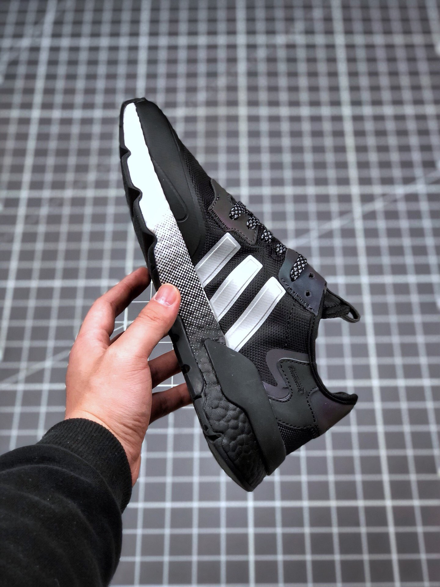 Adidas Nite Jogger Black Silver Metallic White For Sale